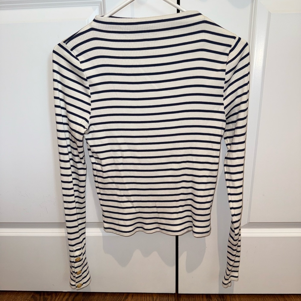 J. Crew Navy and White Striped Blouse